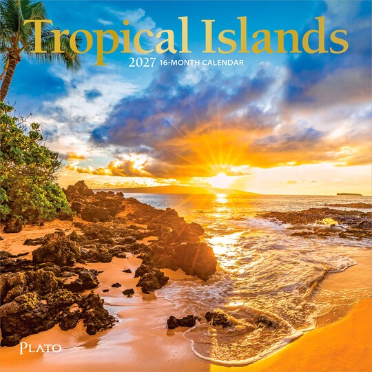Plato; Tropical Islands | 2027 7 x 14 Inch (Hanging) Monthly Mini Wall Calendar | Foil Stamped Cover; Category:Wall Calendars; Image:1